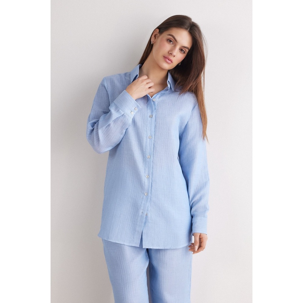 Intimissimi Womens Morning Portofino Shirt Large Button Down Blue Stripe Cotton